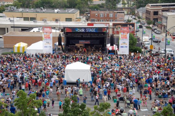 An aerial view of the NC Folk Festival