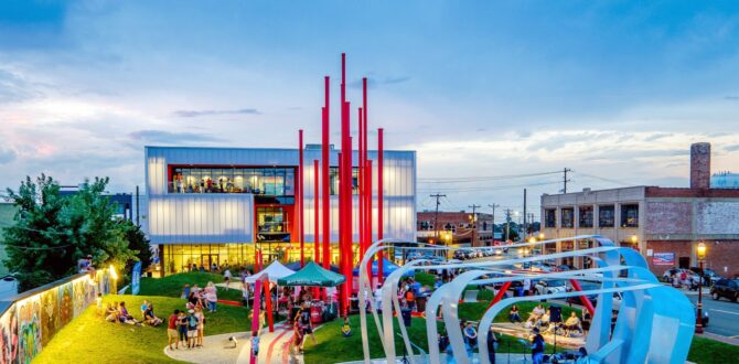A view of ARTivity on the Green, a Winston Salem art-themed park.